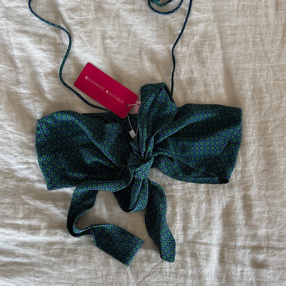 Beginning Boutique Vibrant Green and Blue Crop Top
